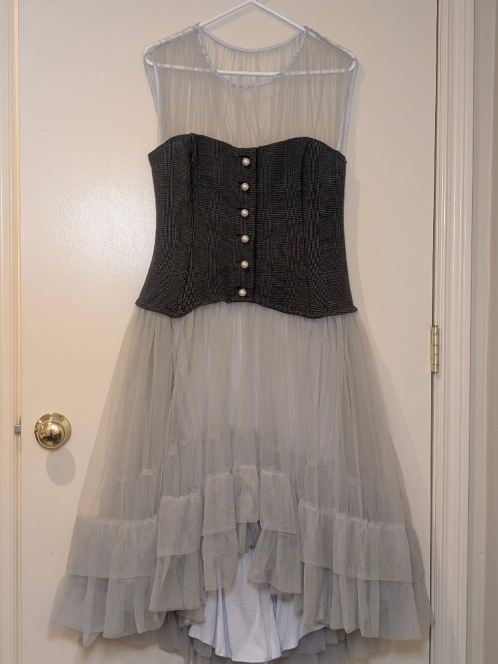 By Anthropologie Sheer Tulle Corset Twofer Midi Dress Grey, Medium